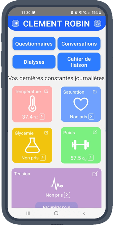 Tableau de bord de l'application mobile Rezocare